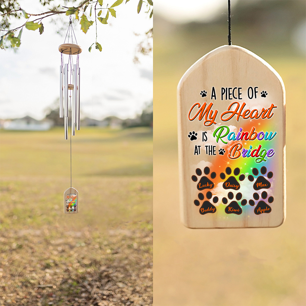 Personalized My Heart At The Rainbow Memorial Wind Chime, Sympathy Gift AZ