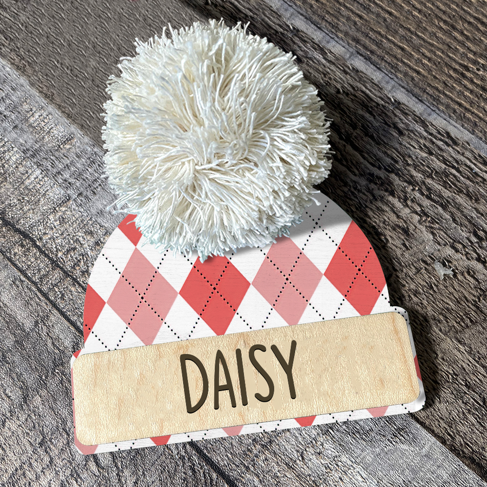 Custom Family Name Beanie Hat Ornament, Christmas Gift AE