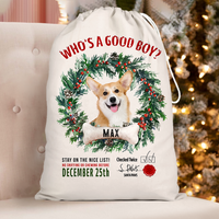 Thumbnail for Custom Dog Photo & Bone With Wreath Christmas Bag, Christmas Gift AB