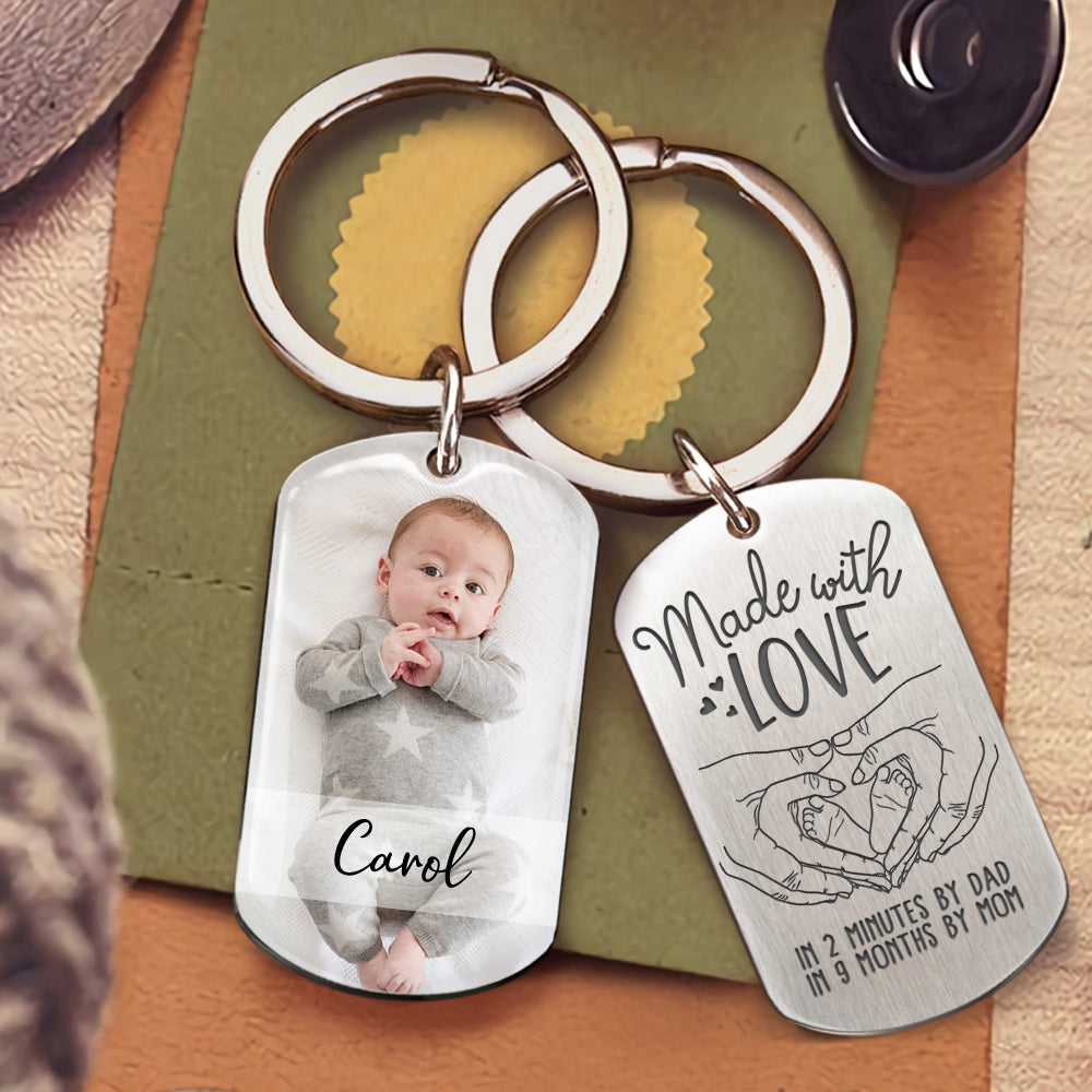 This baby is made with love Photo Metal Keychain, Gift for new mom new dad AA