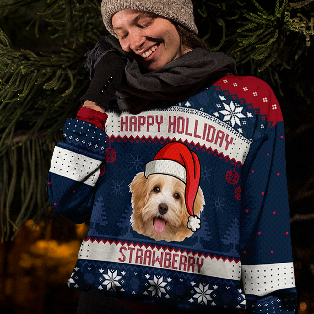 Merry Christmas Pet Photo Ugly Christmas Sweatshirt, All-Over-Print Sweatshirt AB
