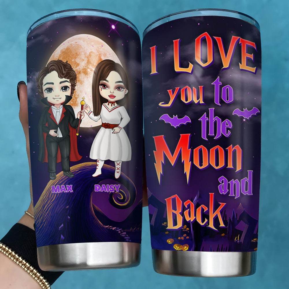 Personalized I Love You To The Moon And Back Halloween Couple Tumbler, Love Gift AA