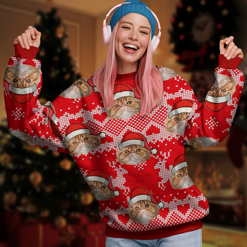 I Love My Pet Photo Ugly Christmas Sweatshirt, All-Over-Print Sweatshirt AB