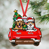 Thumbnail for Personalized Dog Red Truck Christmas Wood Ornament Cutout, Customized Holiday Ornament AE