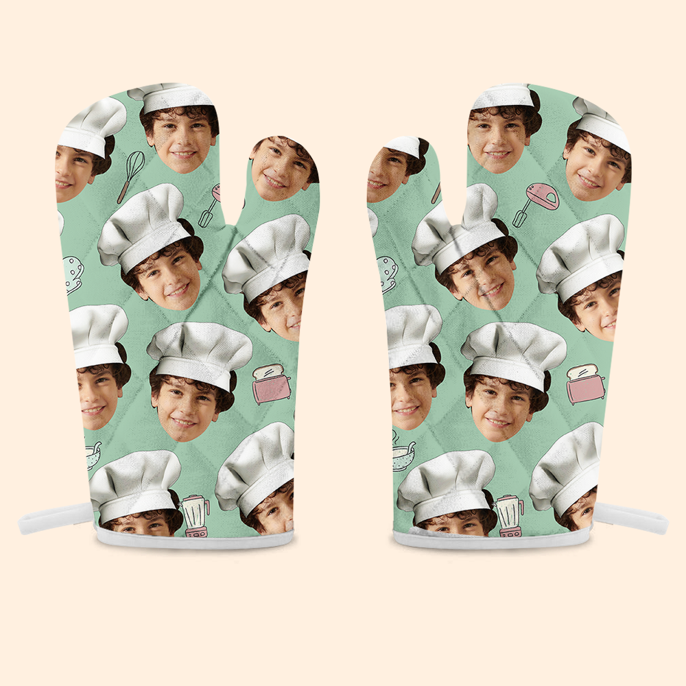 Custom Face With Chef Hat Photo Oven Mitts & Potholder, Kitchen Gift AI