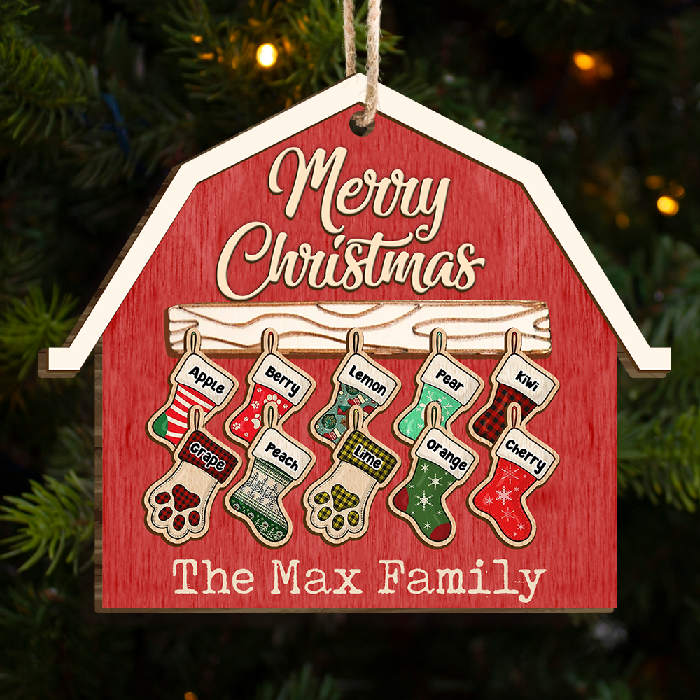 House With Christmas Stockings Family Layered Wood Ornament, Christmas Gift For Family AE