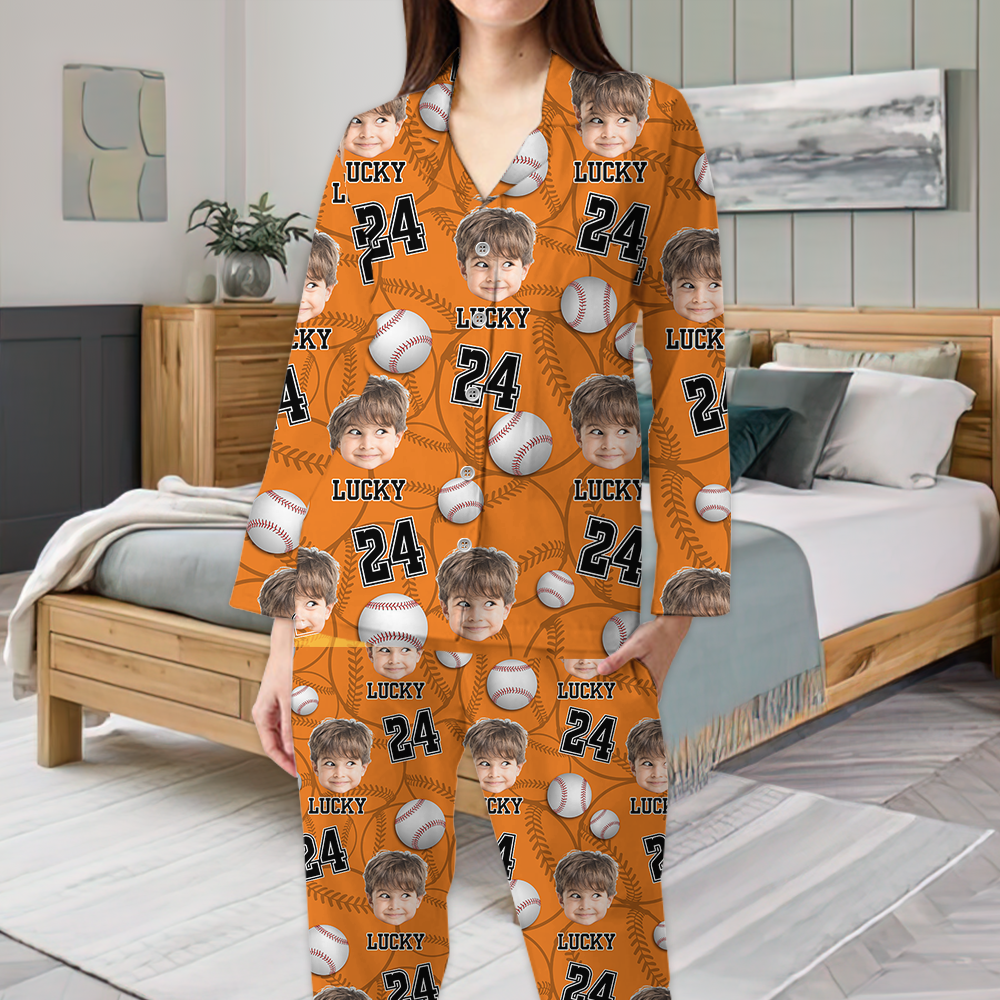 Personalized Upload Photo Custom Face Baseball Sport Pajamas, Gift For Baseball Lover AB