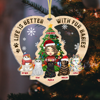 Thumbnail for Personalized Christmas Life Is Better With Fur Babies Printed Wood Ornament, Gift For Cat Lovers AE