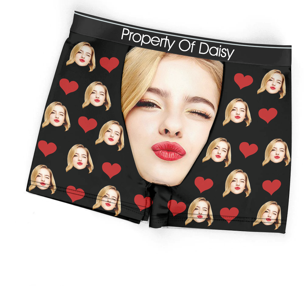 Custom Funny Face Photo With Heart Men's Boxer Briefs, Valentine Gift Ideas For Him AI