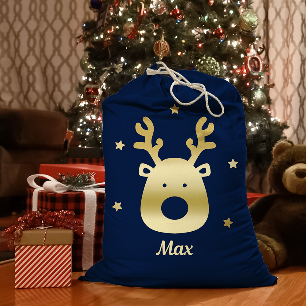 Custom Red With Reindeer Family Santa Sack, Christmas Gift AB