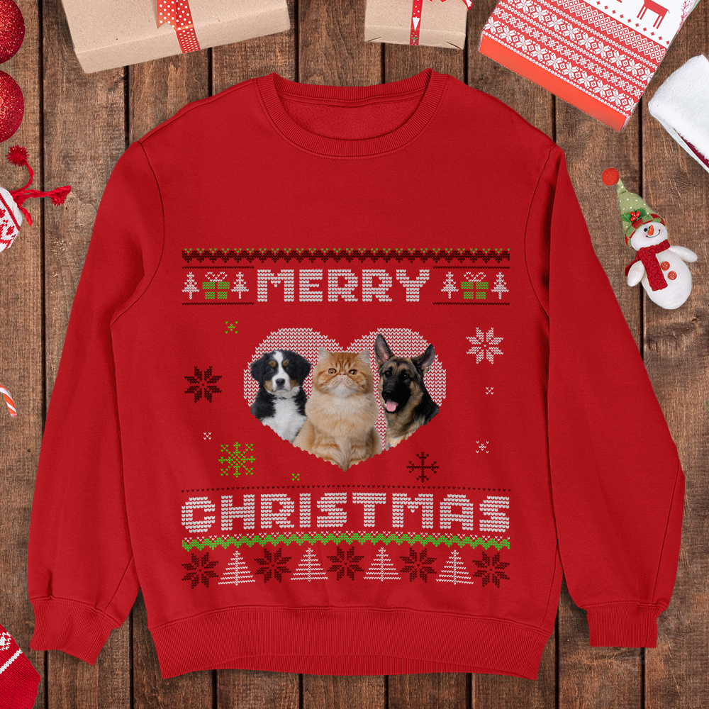 Pet In My Heart Photo Ugly Christmas Sweatshirt, All-Over-Print Sweatshirt AB