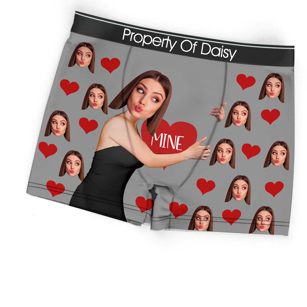 Custom It's Mine Photo Men's Boxer Briefs, Valentine Gift Ideas For Him AI