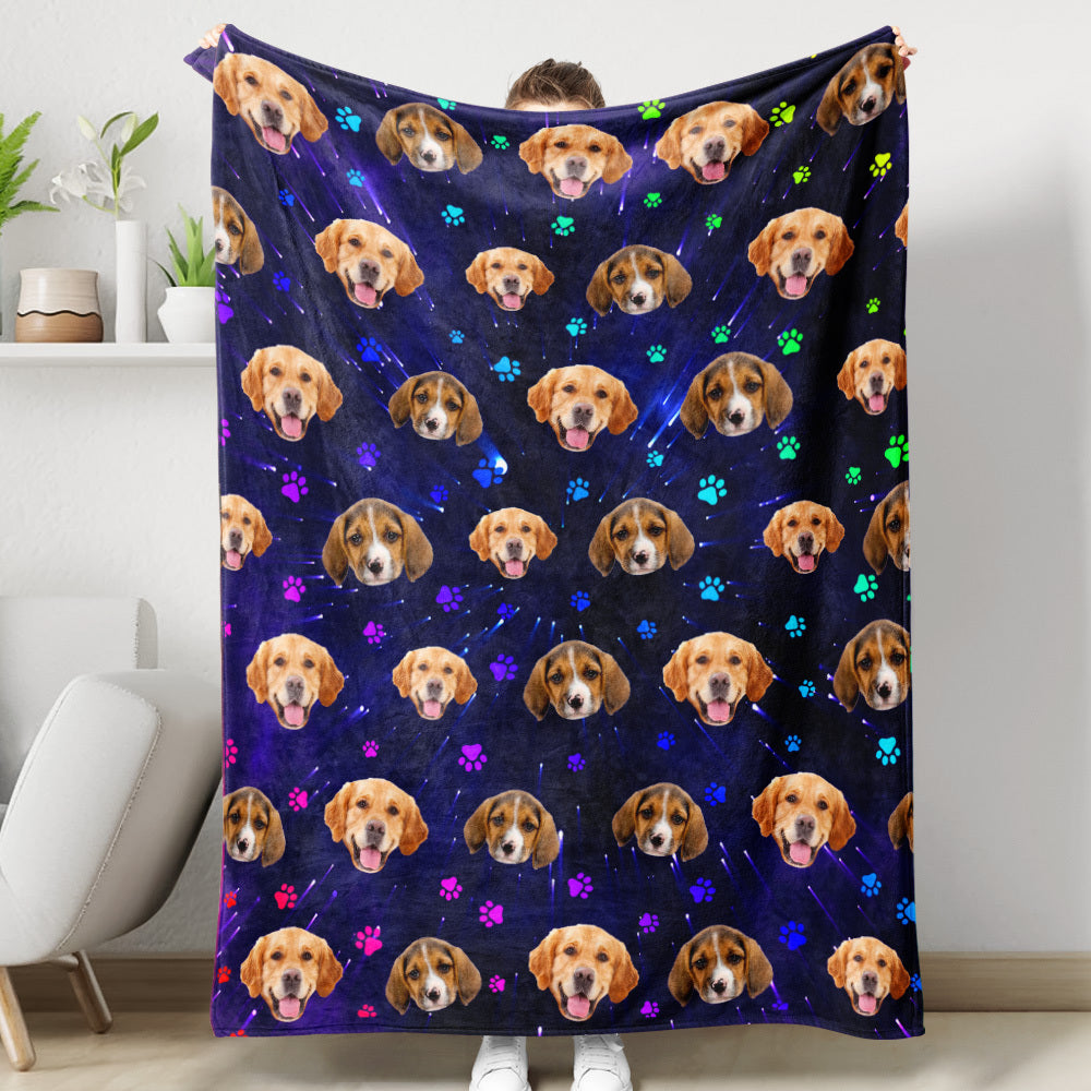 Custom Galaxy With Paws Dog Cat Photo Blanket, Pet Lover Gift AB