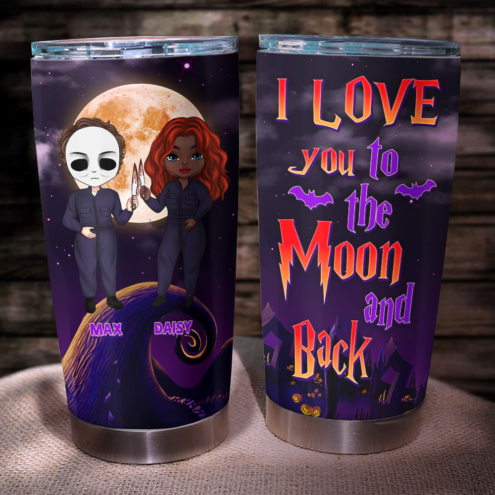 Personalized I Love You To The Moon And Back Halloween Couple Tumbler, Love Gift AA