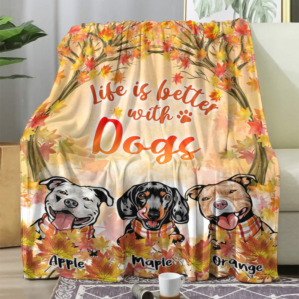 Life Is Better With Fur Babies Fall Fleece Blanket, Autumn Blanket, Gift For Family AB