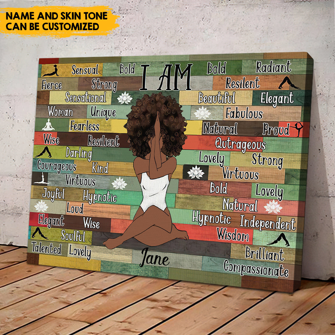 Afro Girl Yoga Vintage - Customized Name And Skintone Canvas AK