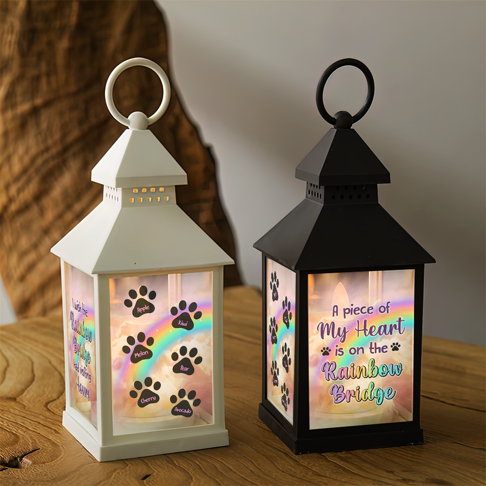 Personalized Dog Cat Memorial Rainbow Bridge Lantern, Sympathy Gift For Pet Lovers FC