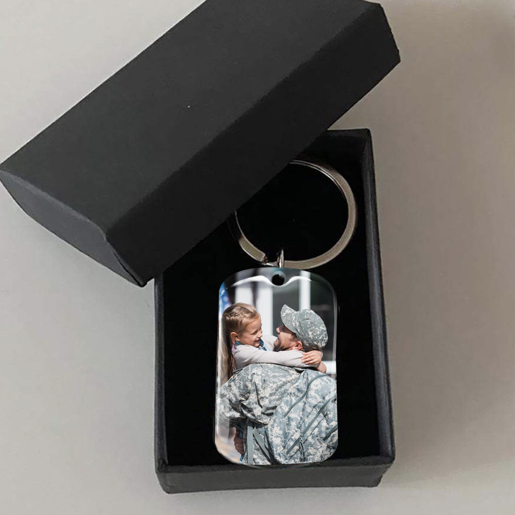 Dear Veteran Dad Photo Metal Keychain, Gift for Father's day, Veteran Dad AA