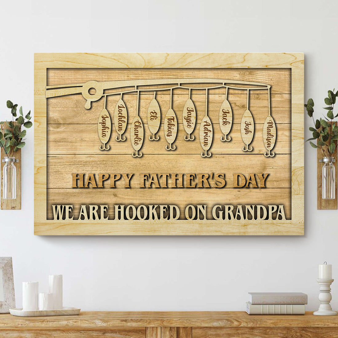 WE ARE HOOKED ON GRANDPA/DADDY - Personalized Canvas AK