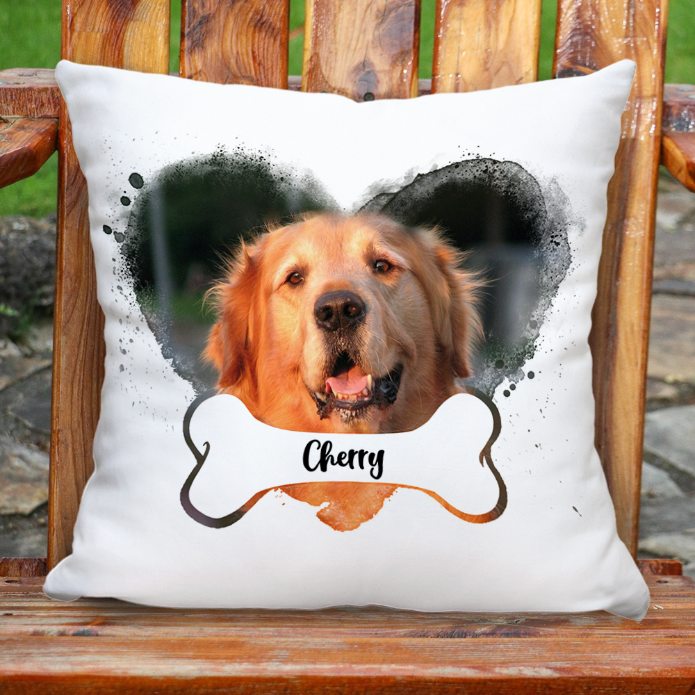 Custom Dog Photo Heart & Bone Pillow, Dog Lover Gift AD