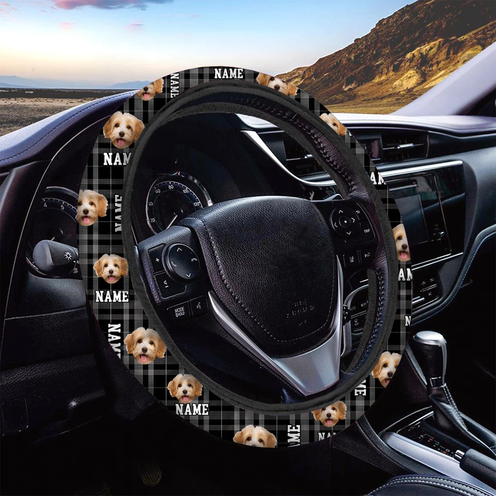 Custom Dog Mom Dog Dad Photo Car Steering Wheel Cover, Pet Lover Gift JonxiFon