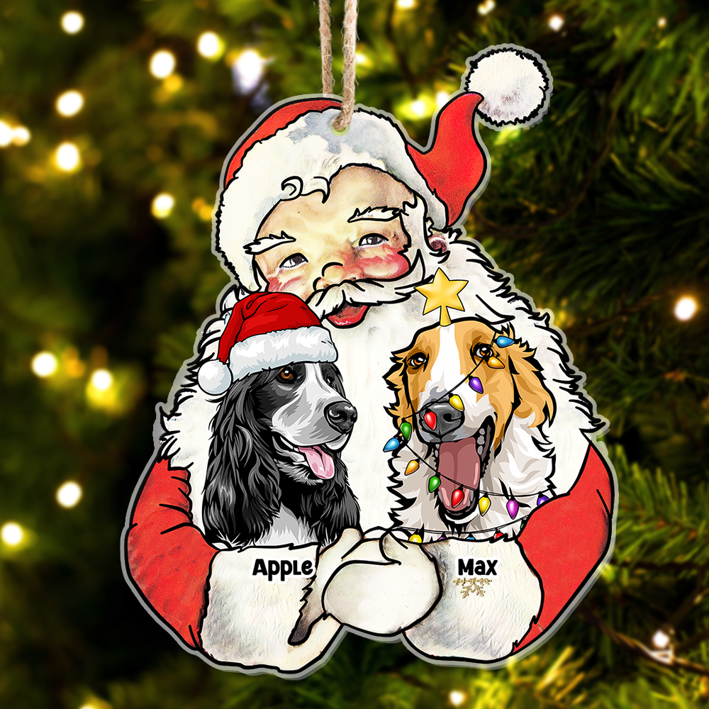 Personalized Santa Claus Hug Dog Cat Printed Acrylic Ornament , Customized Holiday Ornament AE