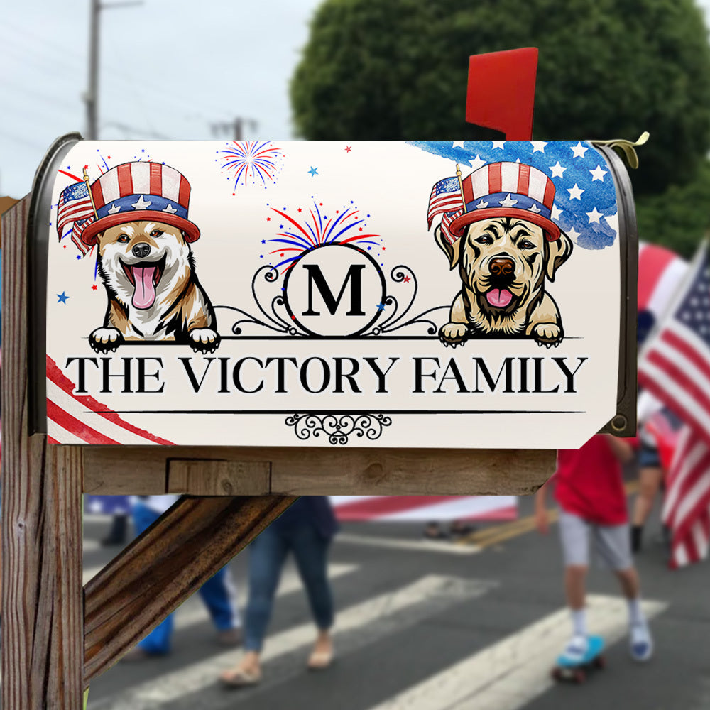 Personalized Independence Day 4th July Dog Patriotic Mailbox Cover, Outside Small Yard Decoration AF