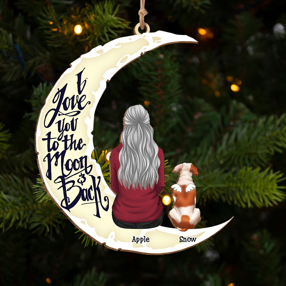 Personalized I Love You To The Moon And Back Dog Memorial Wood Ornament Cutout AE
