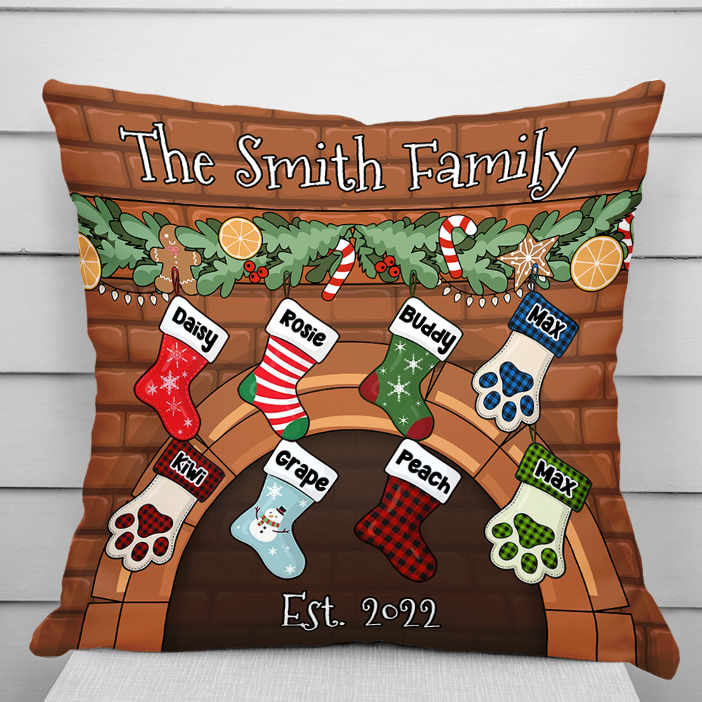Custom Christmas Stockings Hanging Family Throw Pillow, Christmas Gift AD