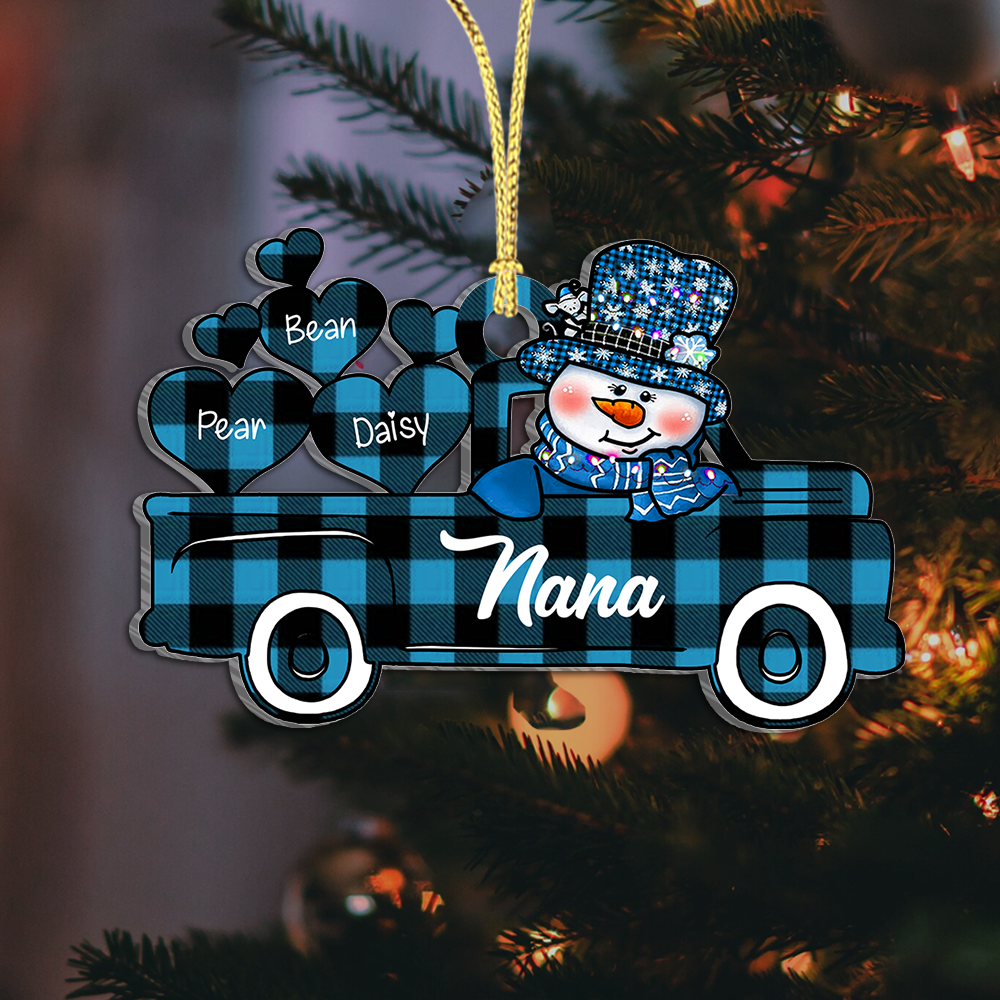 Personalized Christmas Truck Heart Grandkids Printed Acrylic Ornament, Christmas Gift For Grandma AE