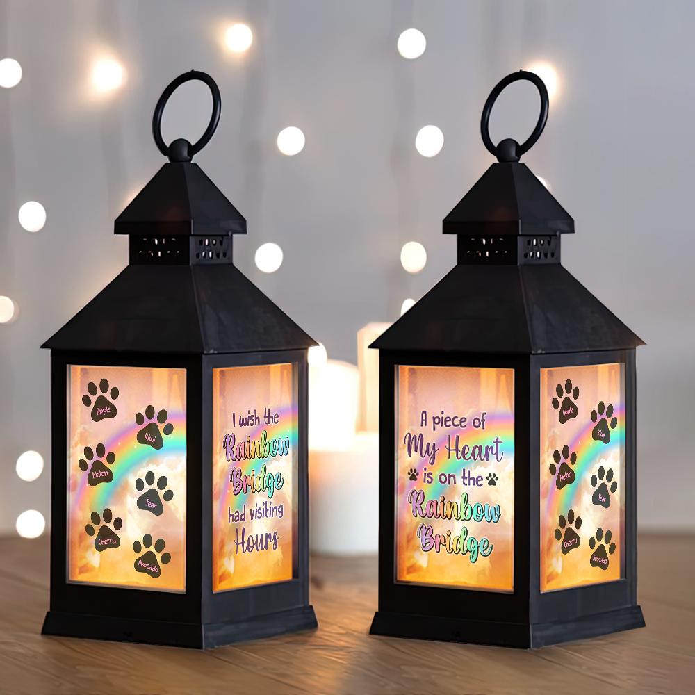 Personalized Dog Cat Memorial Rainbow Bridge Lantern, Sympathy Gift For Pet Lovers FC