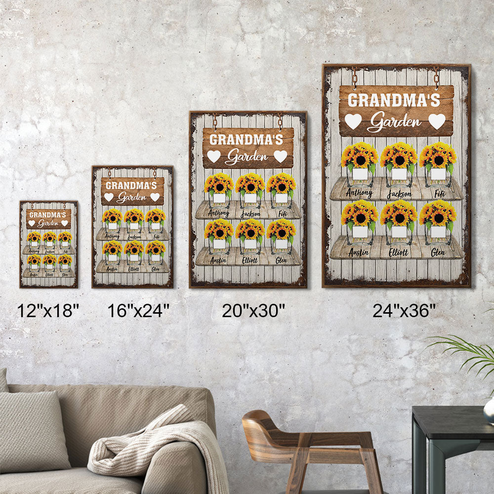 Grandma's Sunflower Garden Gifts, Personalized Canvas Wall Art AK