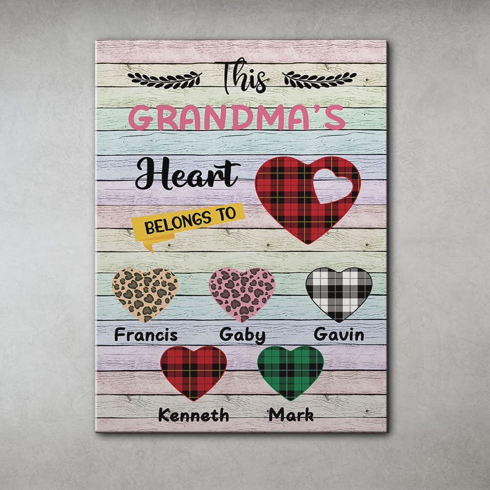 This Grandma's Heart Belongs To Personalized Canvas, Family Gift For Grandma AK