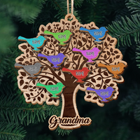Thumbnail for Personalized Family Tree Bird Grandkids Grandma Christmas Layered Wood Ornament , Christmas Gift For Family AE
