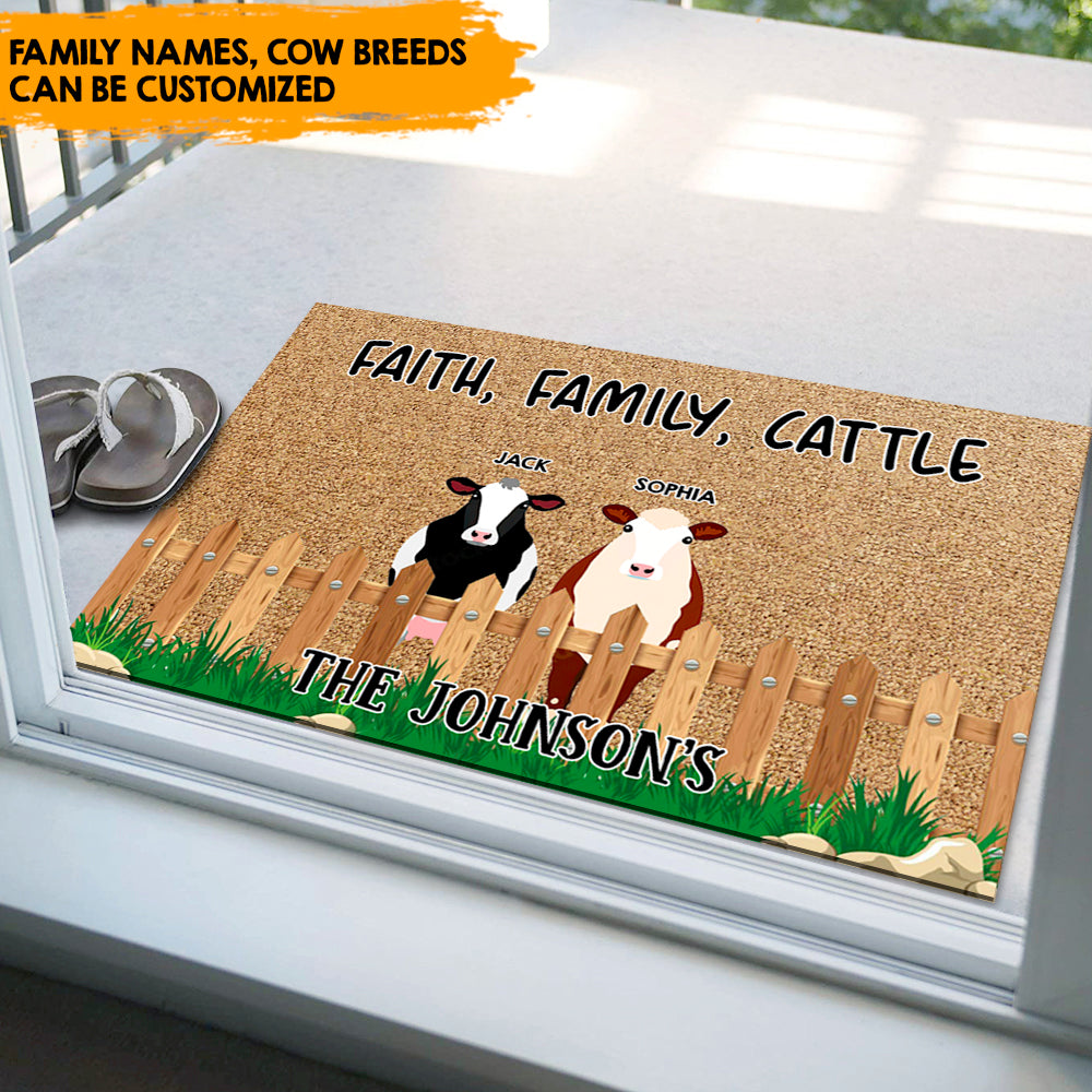 Faith, Family, Cattle - Personalized Doormat, Cow Lovers Gift AB