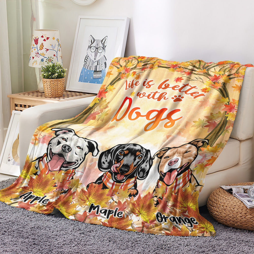 Life Is Better With Fur Babies Fall Fleece Blanket, Autumn Blanket, Gift For Family AB