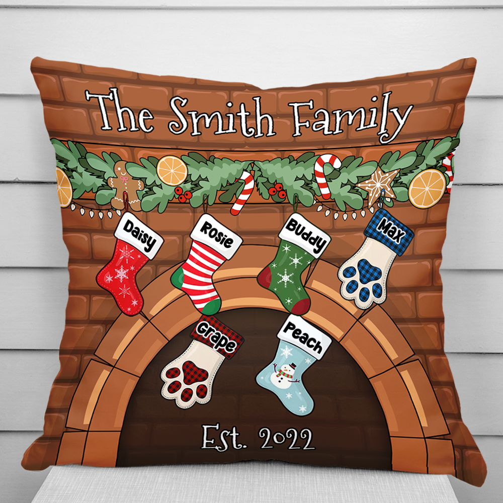 Custom Christmas Stockings Hanging Family Throw Pillow, Christmas Gift AD
