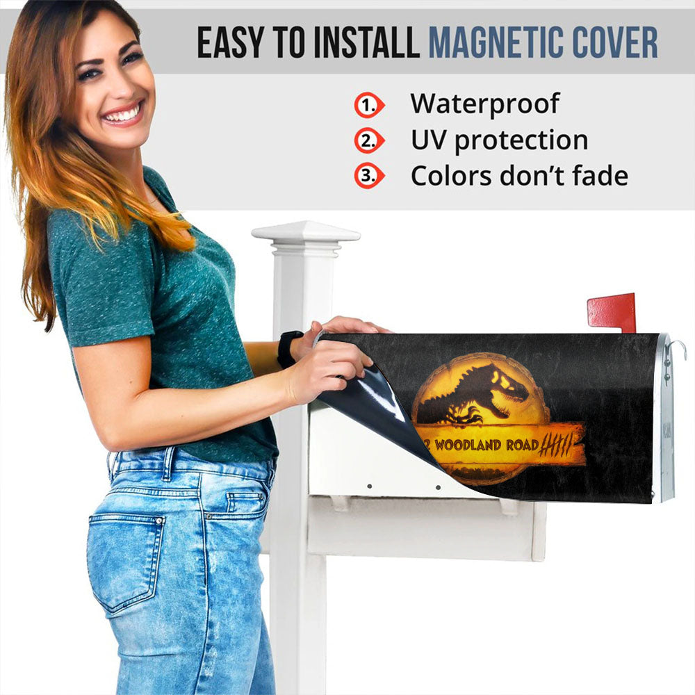 Orange Dinosaur - Customized Address Mailbox Cover AF