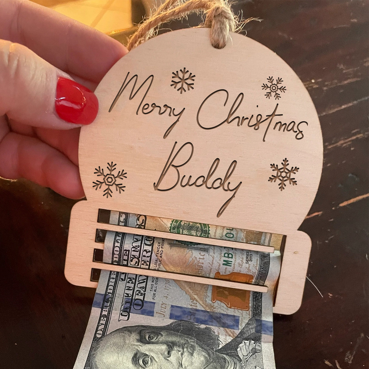 Custom Christmas Money Holder Wood Ornament Cutout, Christmas Gift AE