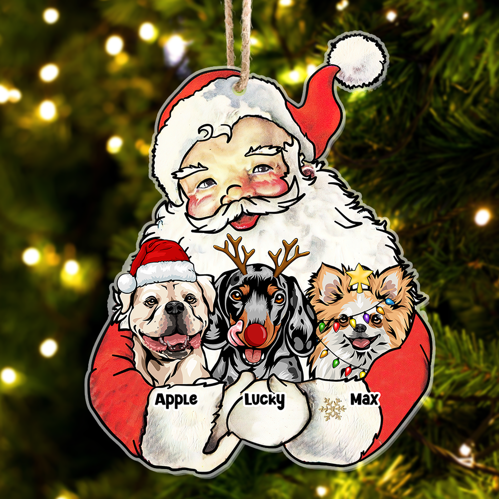 Personalized Santa Claus Hug Dog Cat Printed Acrylic Ornament , Customized Holiday Ornament AE