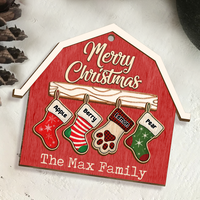 Thumbnail for House With Christmas Stockings Family Layered Wood Ornament, Christmas Gift For Family AE