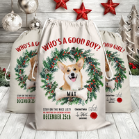 Thumbnail for Custom Dog Photo & Bone With Wreath Christmas Bag, Christmas Gift AB