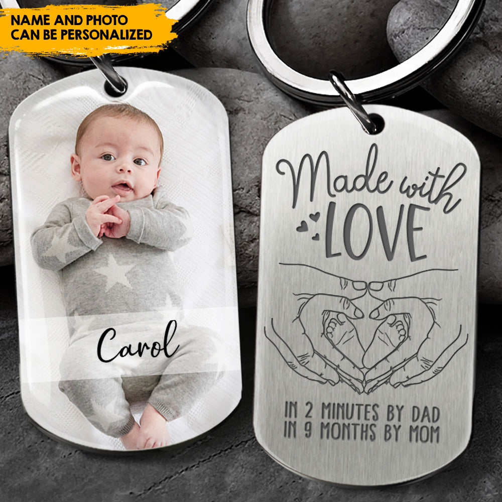 This baby is made with love Photo Metal Keychain, Gift for new mom new dad AA