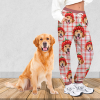 Thumbnail for Upload Pet Photo Cute Hat Buffalo Plaid Sweatpants, Custom Gift For Men and Women AB