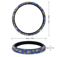 Thumbnail for Personalized Dog Cat Face Sunflower Pattern Steering Wheel Cover, Pet Lover Gift FC