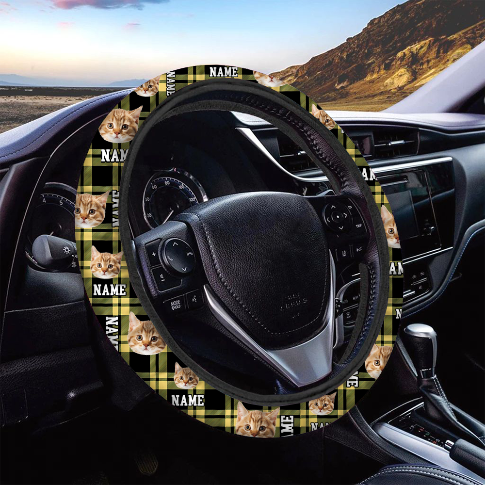 Custom Dog Mom Dog Dad Photo Car Steering Wheel Cover, Pet Lover Gift JonxiFon