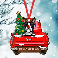 Thumbnail for Personalized Dog Red Truck Christmas Wood Ornament Cutout, Customized Holiday Ornament AE