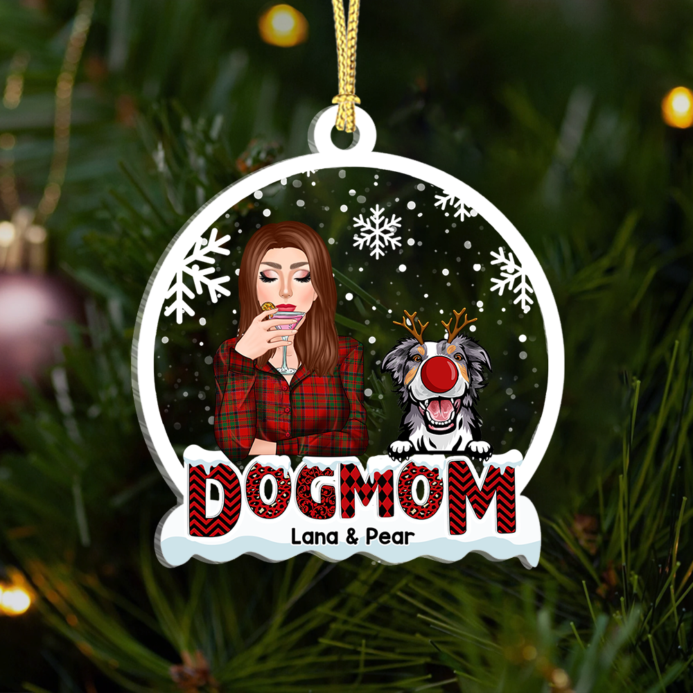 Personalized Dog Mom Christmas Printed Acrylic Ornament, Gift For Dog Lover AE