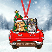 Thumbnail for Personalized Dog Red Truck Christmas Wood Ornament Cutout, Customized Holiday Ornament AE
