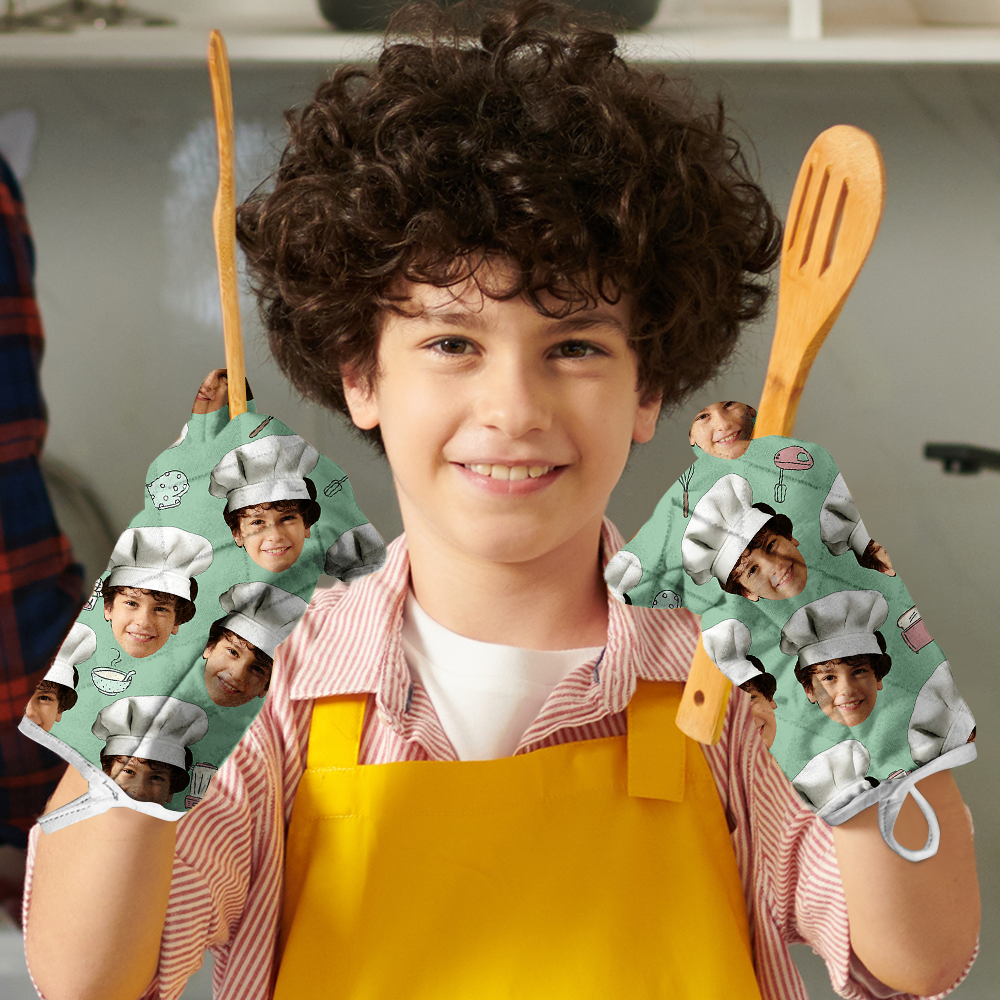 Custom Face With Chef Hat Photo Oven Mitts & Potholder, Kitchen Gift AI